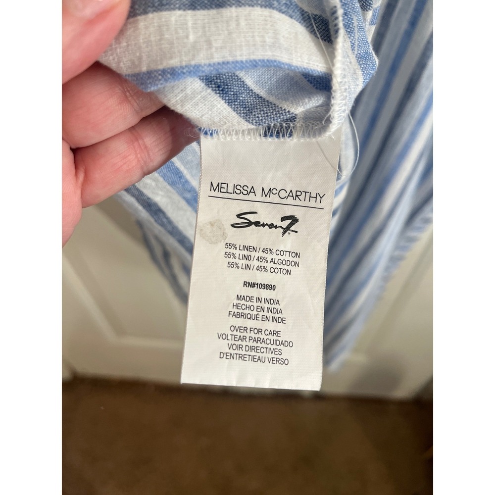 Melissa McCarthy Seven7 Linen Striped OS 3X/4X V‑Neck Beach Cover‑Up Tunic OS - Picture 9 of 10